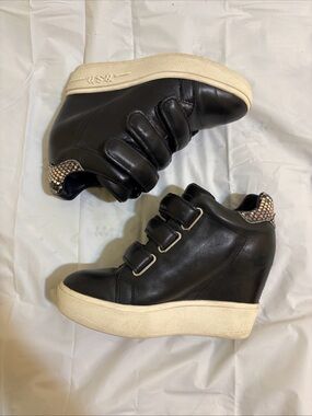 Chrome Hearts Black Leather Wedge Sneaker with Snake-Print Heel